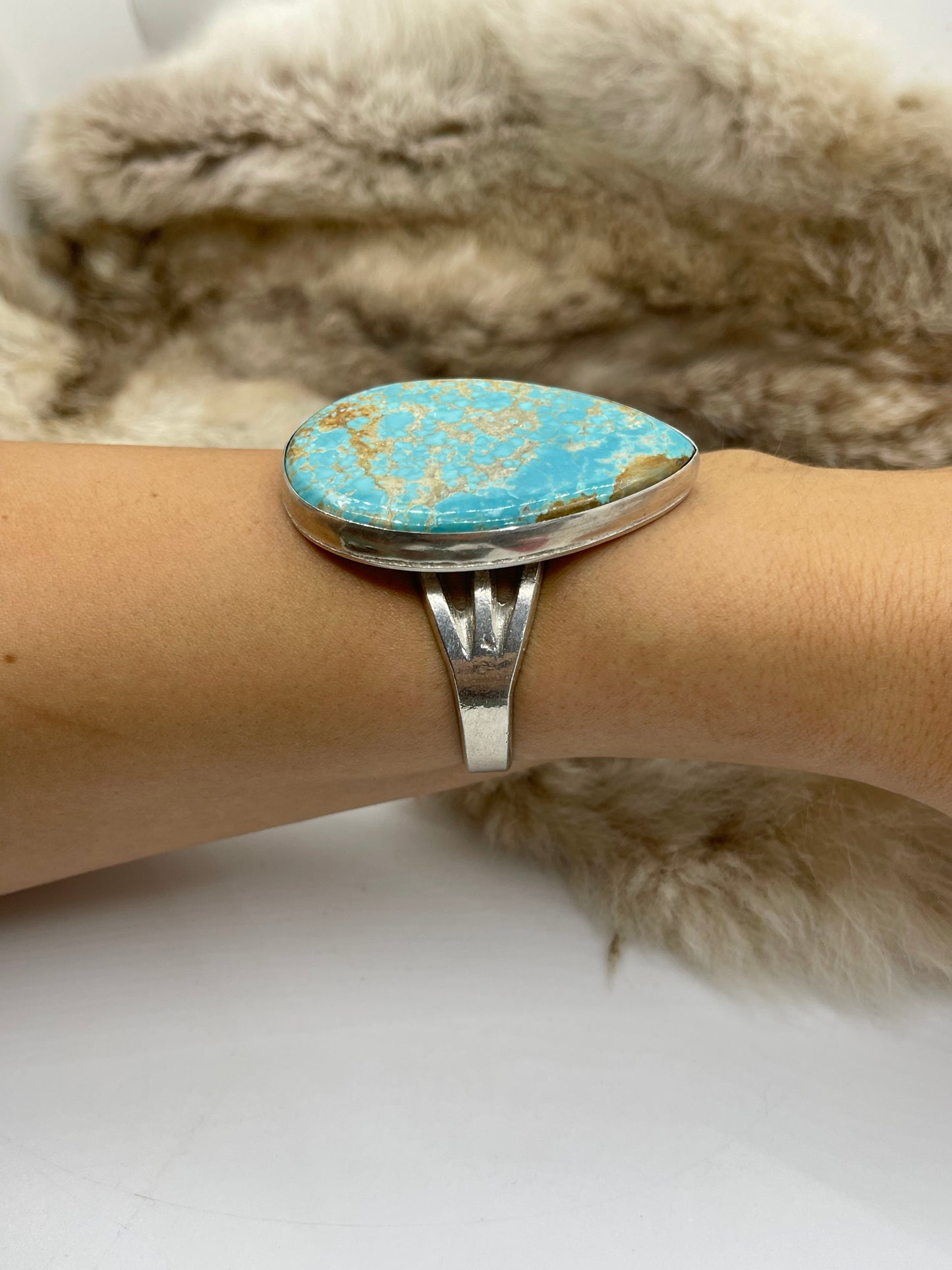 Teardrop #8 Turquoise Cuff by Carrie Cannon, Kiowa