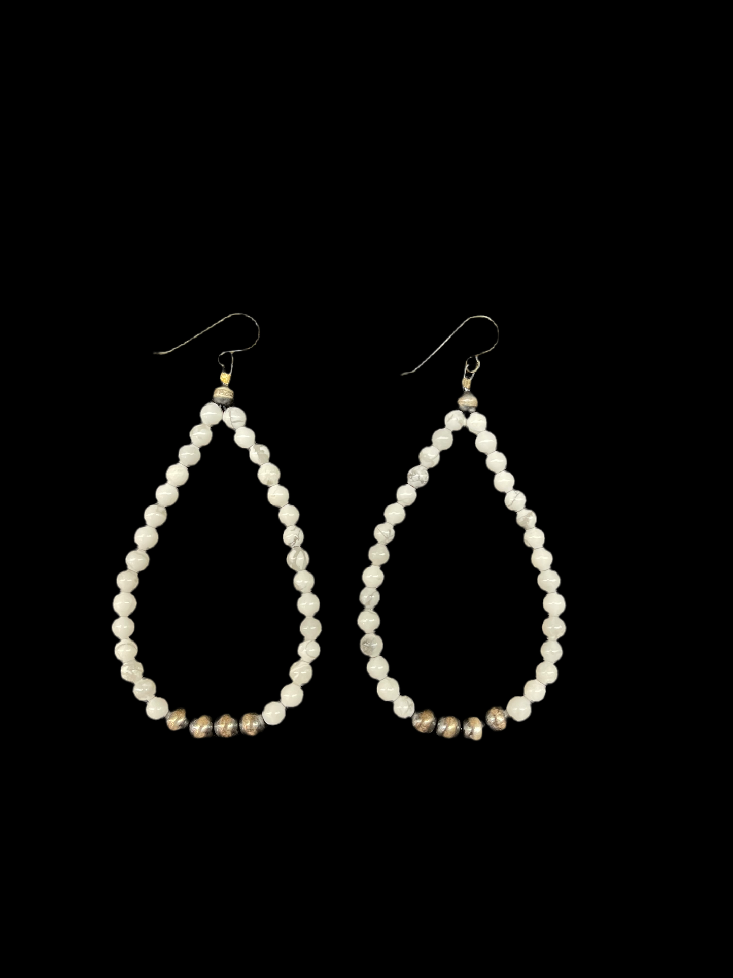 Howlite Bead and 4mm Navajo Pearl Tear Drop Hook Dangle Earrings