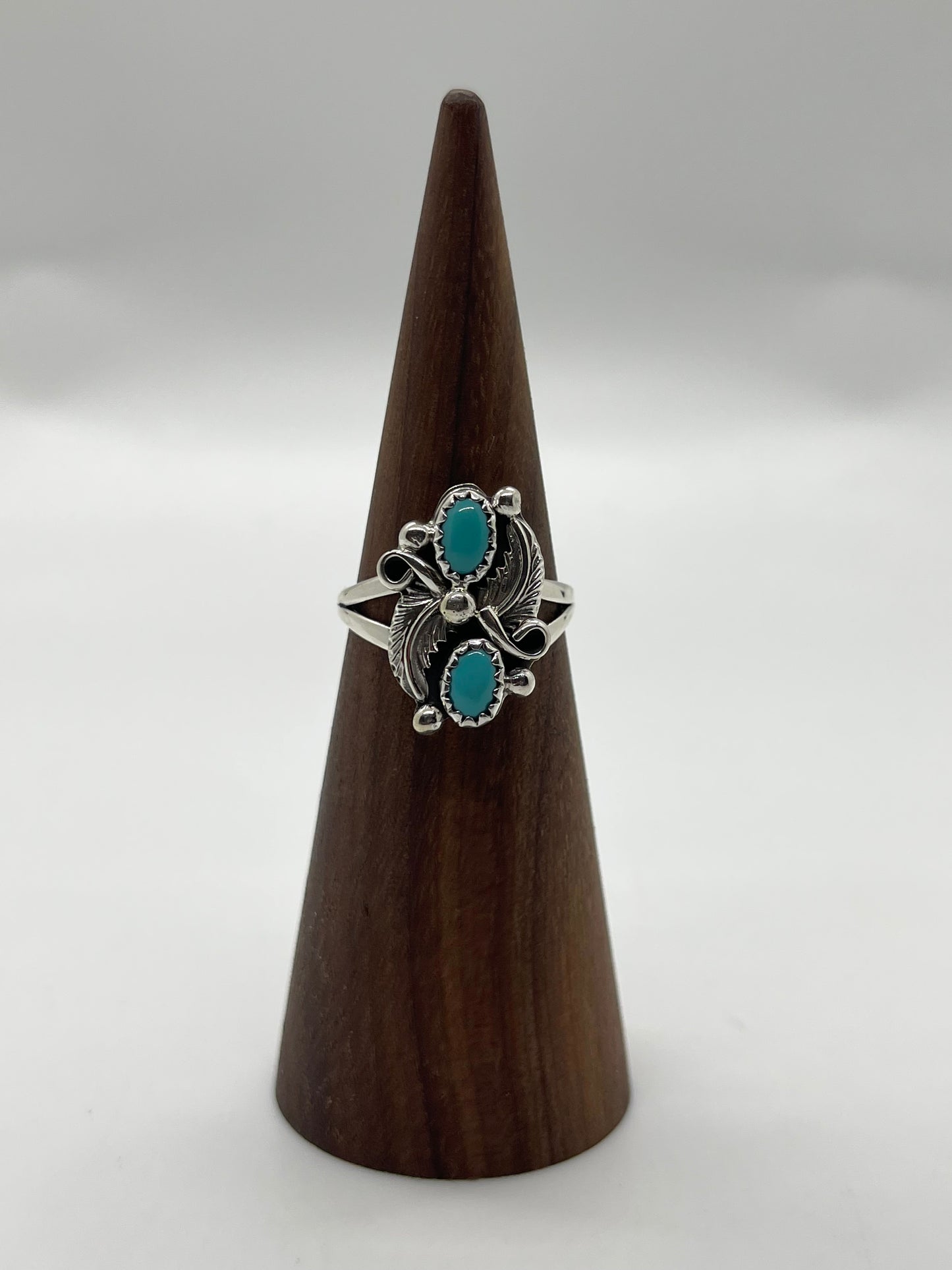 7.0 2 Stone Turquoise Ring by Alice Sanders, Navajo