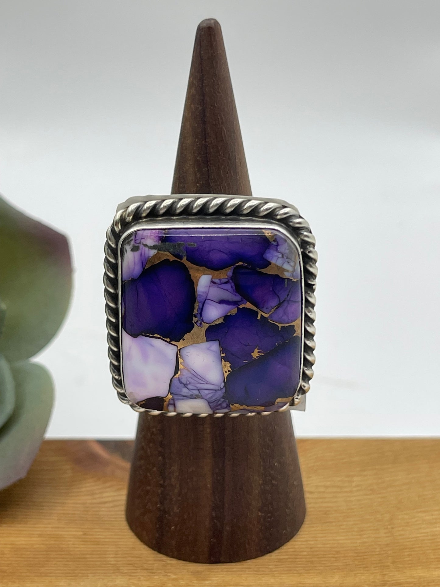 Adjustable 6.0-12.0 Lavender Dahlia Square Ring by Augustine Largo, Navajo