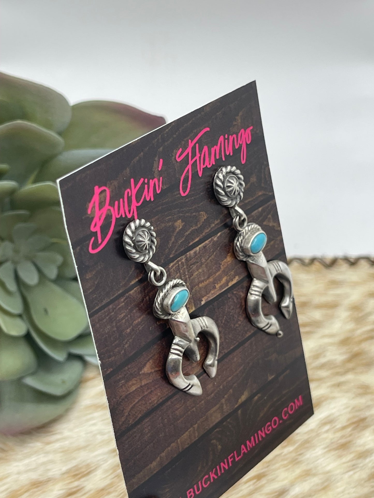 Turquoise Naja Hook Post Dangle Earrings by Annie Spencer, Navajo