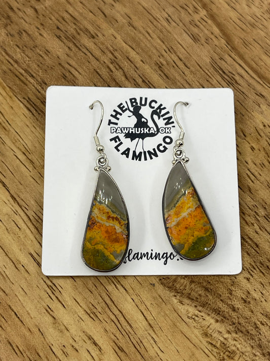 Bumblebee Jasper Dangle Earrings, Navajo Made