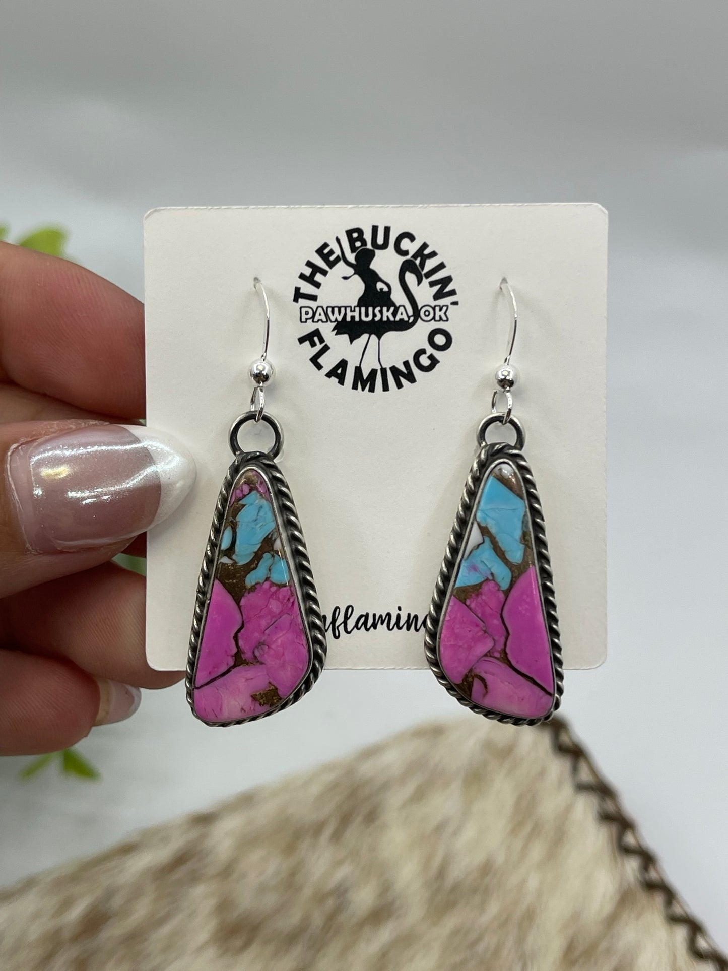 Cotton Candy Dangle Earrings by Chassity Belone, Navajo