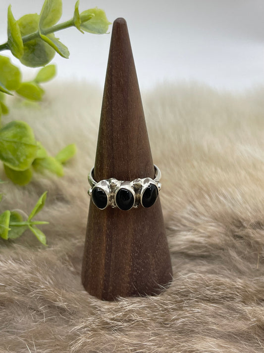 8.5 3 Stone Onyx Ring by Harris Largo, Navajo