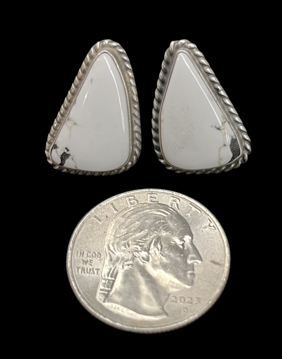 White Buffalo Triangle Post Earrings by Sheryl Kee, Navajo