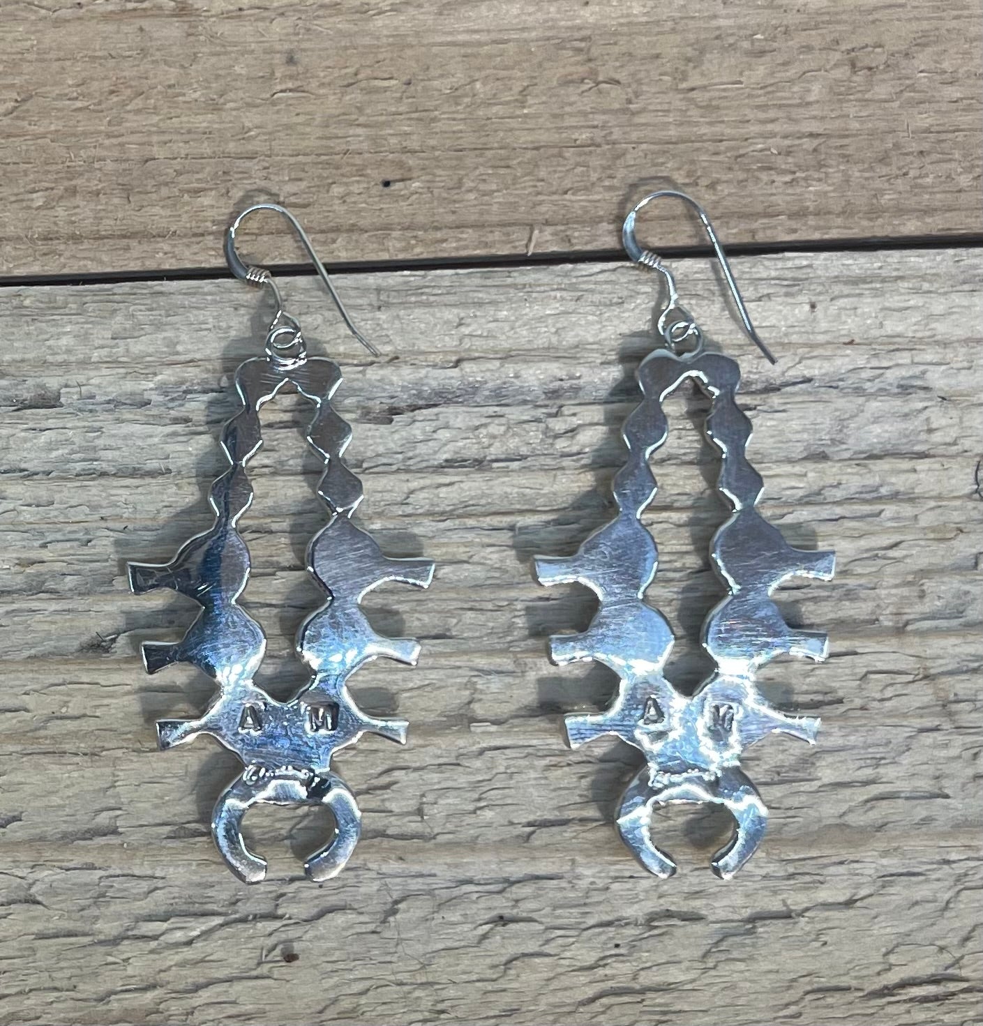 Sterling Silver Squash Blossom Dangle Hook Earrings by Alfred Martinez, Navajo