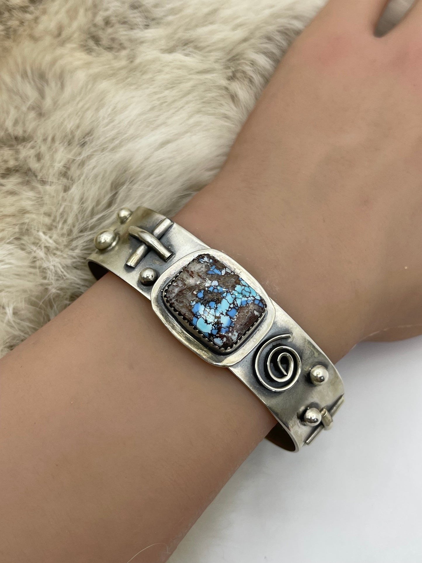 6"-7.5" Golden Hills Turquoise Cuff by Delbert Secatero, Navajo