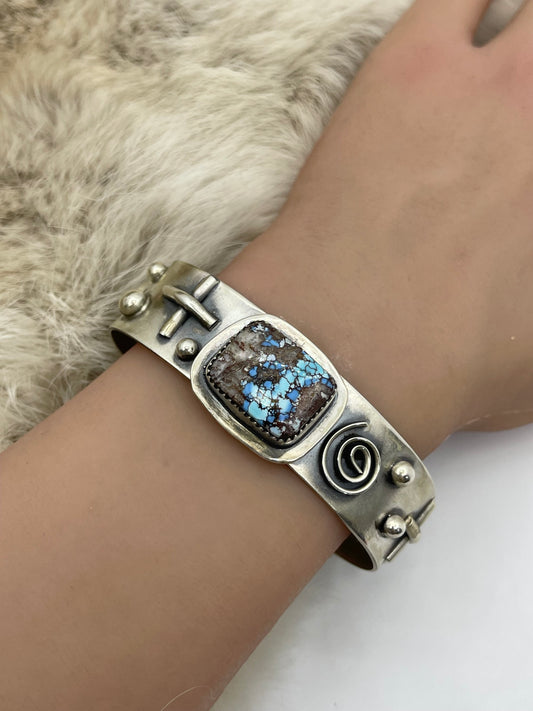 6"-7.5" Golden Hills Turquoise Cuff by Delbert Secatero, Navajo