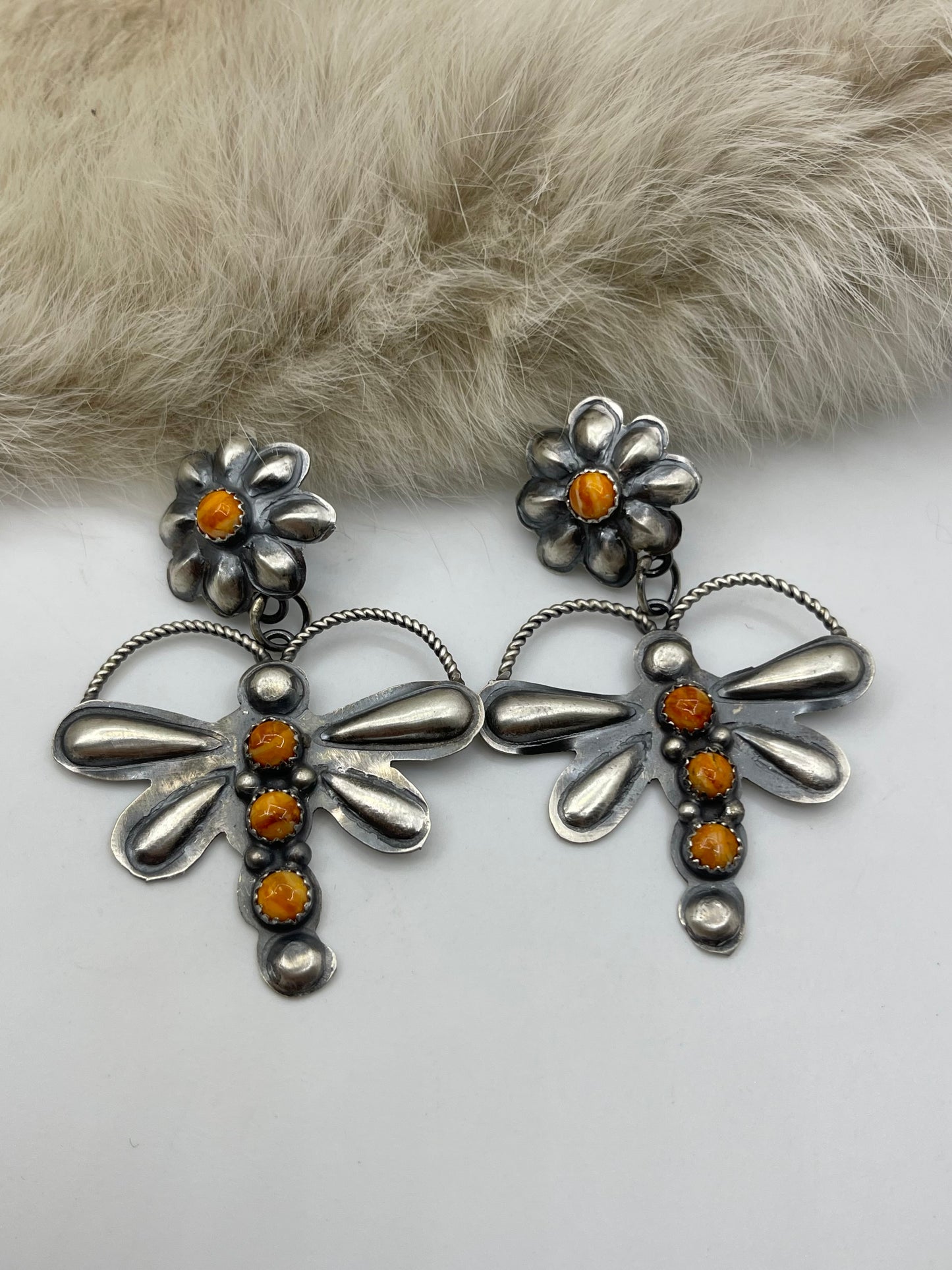 Orange Spiny Earrings by Gabriela Yazzie