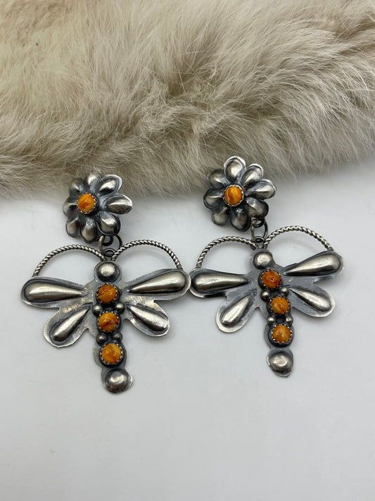 Orange Spiny Earrings by Gabriela Yazzie