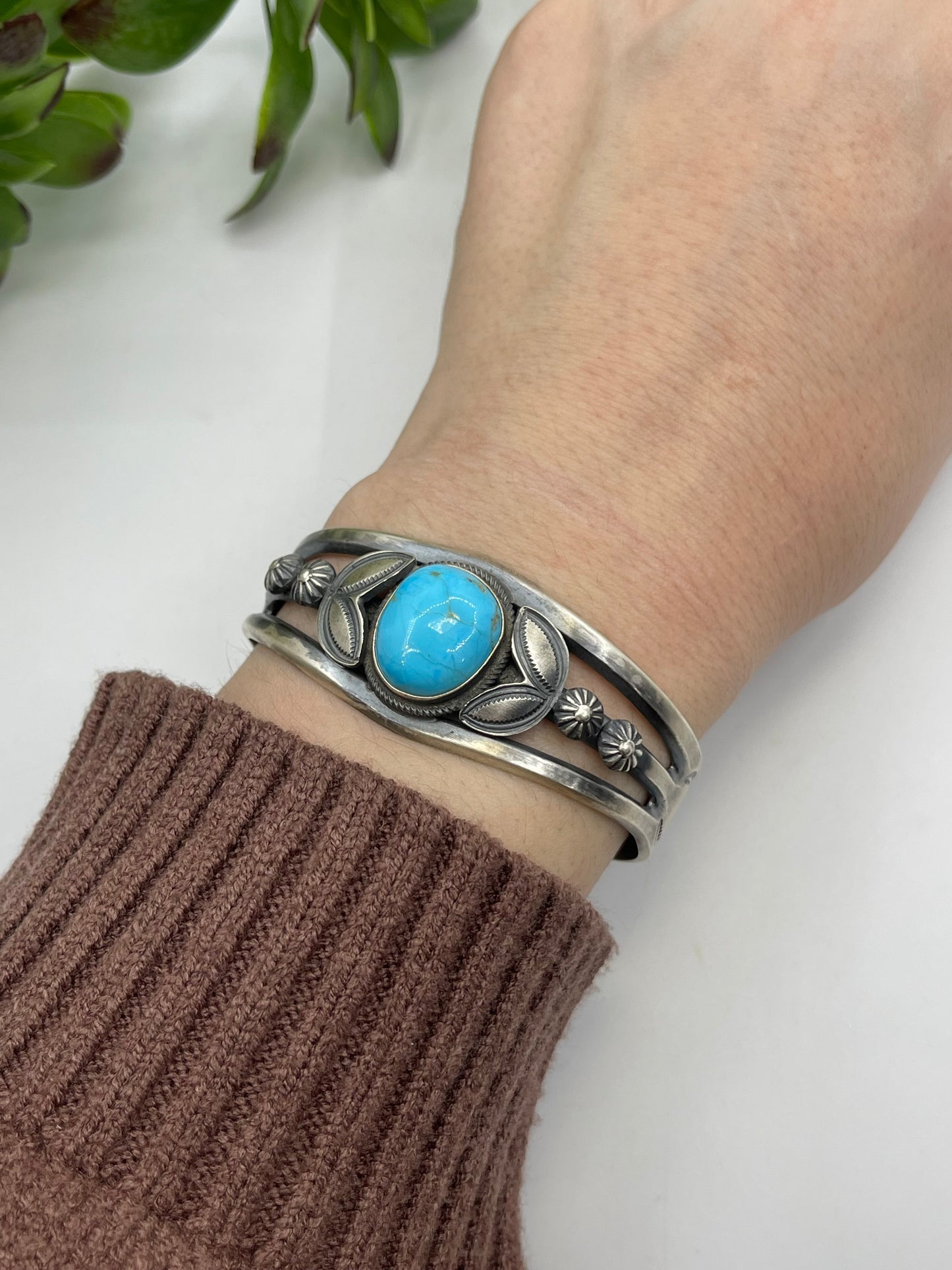 5.75" - 7.25" Turquoise Stone Sterling Silver Cuff