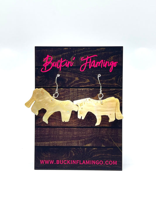 Carved Mother of Pearl Horse Earrings by Danny Lonjose, Navajo
