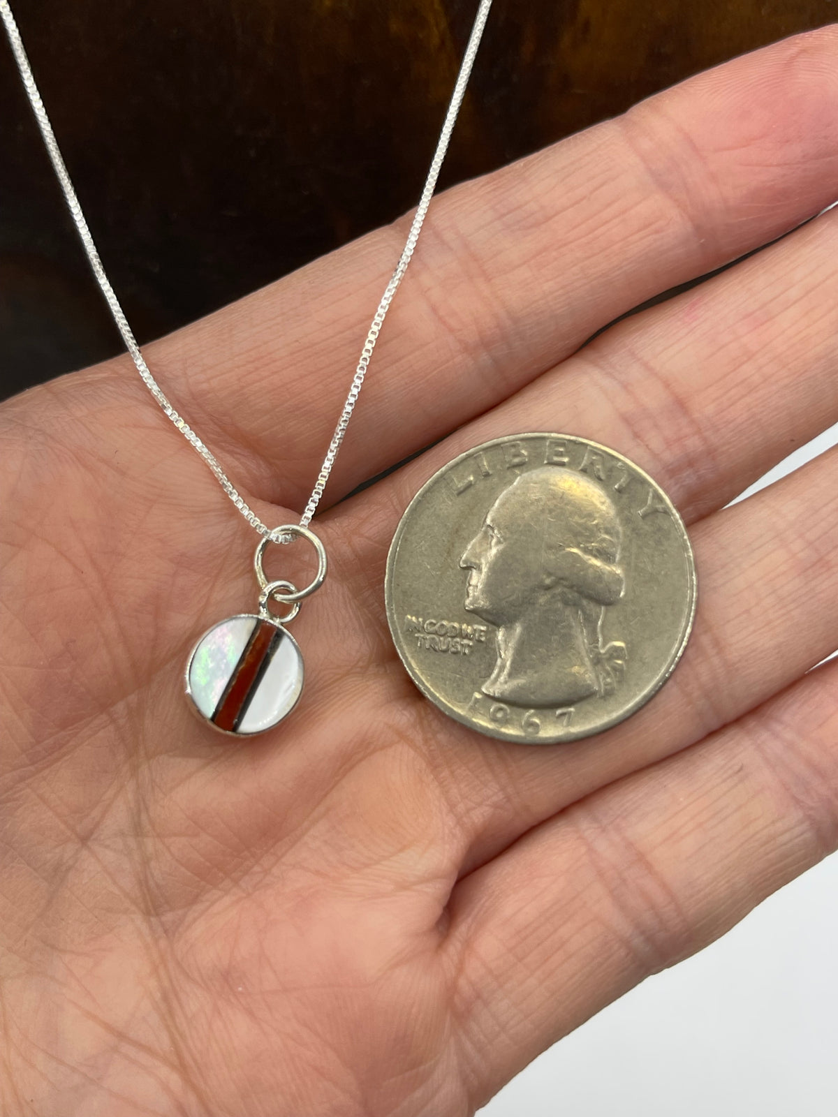 18" Mother of Pearl & Coral Inlay Necklace by James Cheana, Zuni