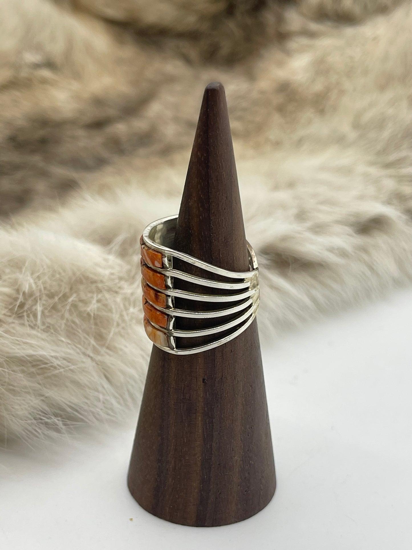 7.5 Orange Spiny Oyster Ring by Debbie Livingston, Navajo
