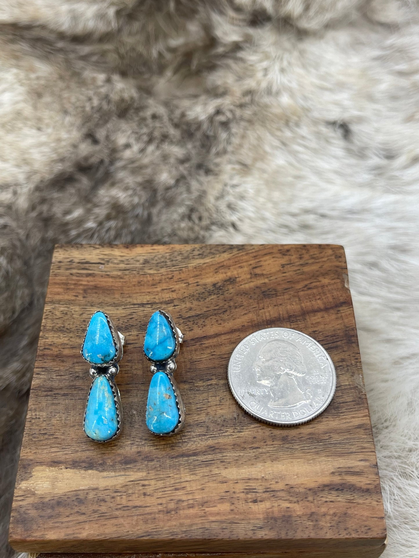 2 Stone Turquoise Earrings by  "N.W.", Navajo
