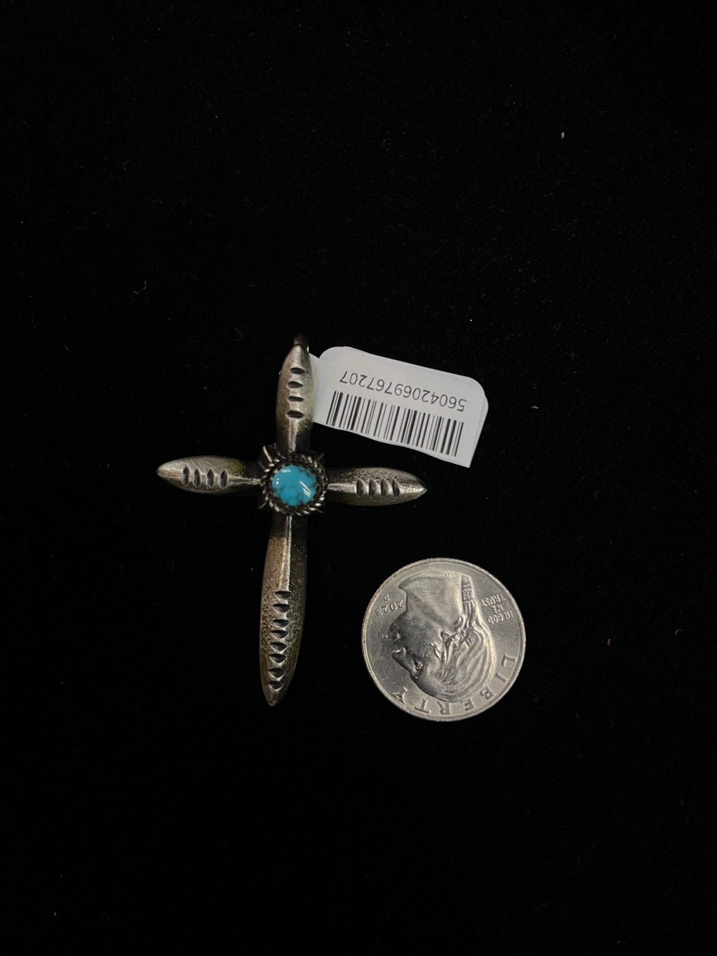 Turquoise Cross Pendant with Shepards Hook Bale by Martha Cayatineto, Navajo