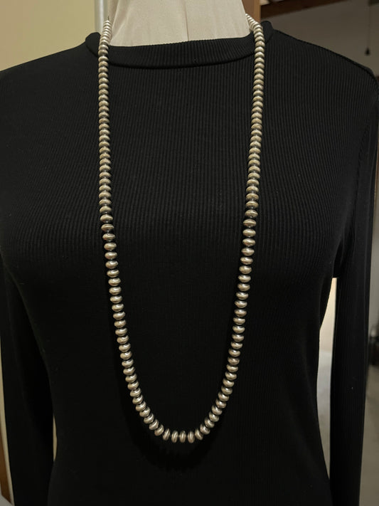 36" 8mm Handmade Navajo Saucer Pearls Necklace by Bryannen Halwood, Navajo