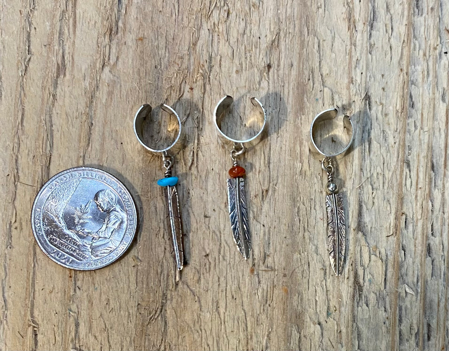 Sterling Silver Feather with Stone Ear Cuff