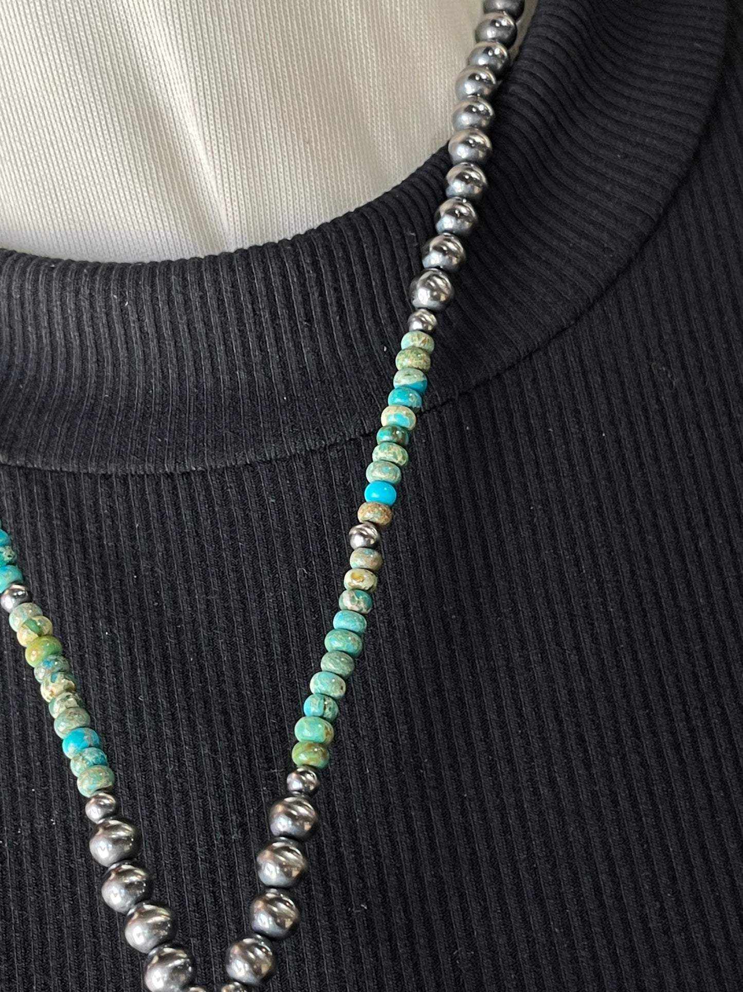 20"+5" 6mm Navajo Pearls and Turquoise Tassel Necklace
