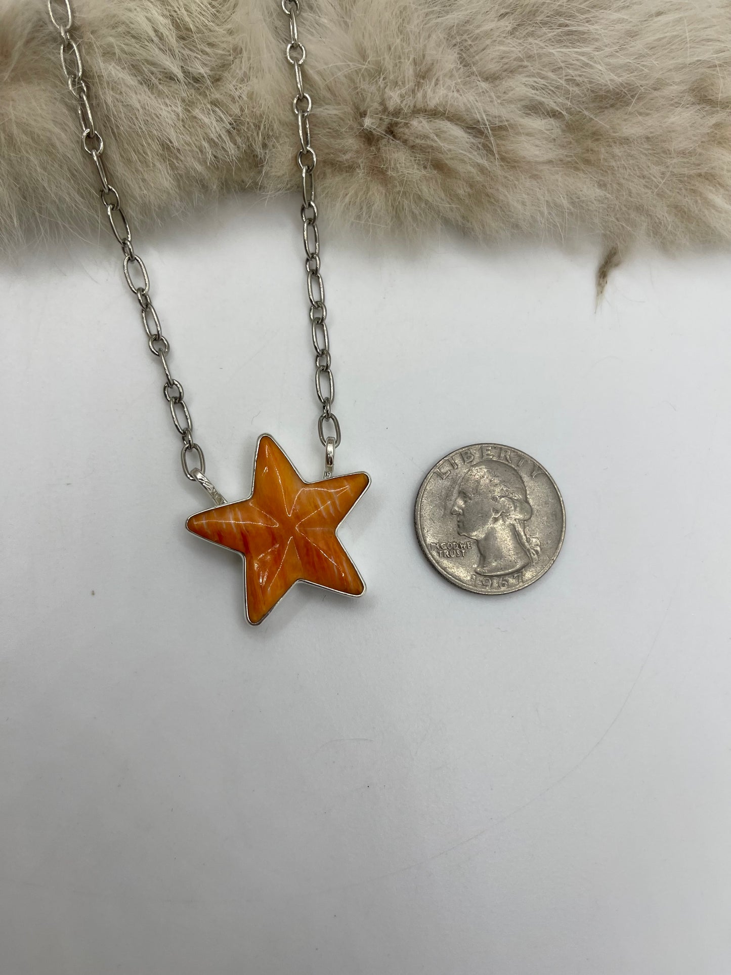 18" Orange Spiny Oyster Shell Star Necklace