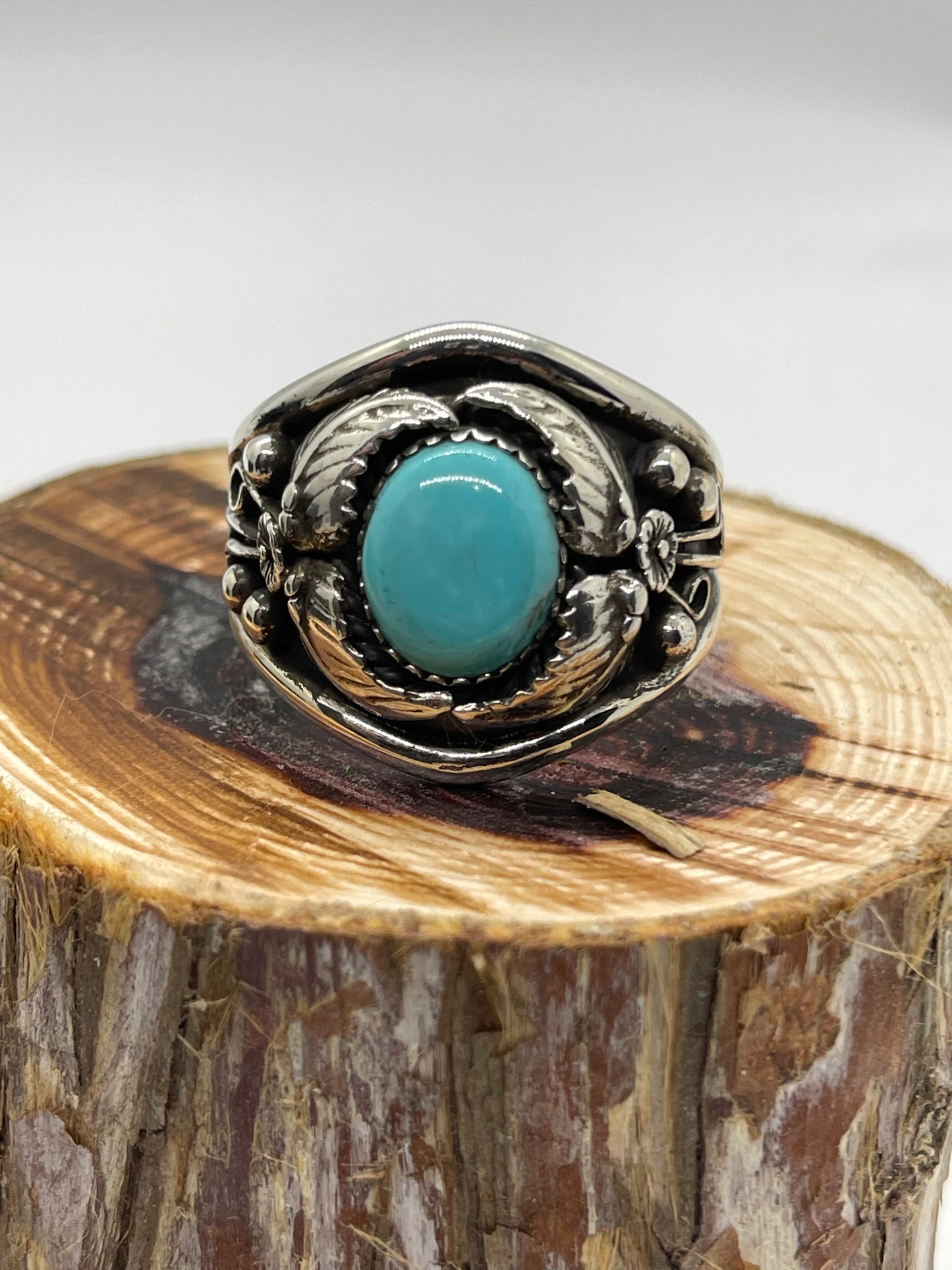 13.0 Turquoise and Silver Overlay Ring by Jennifer Cayaditto, Navajo