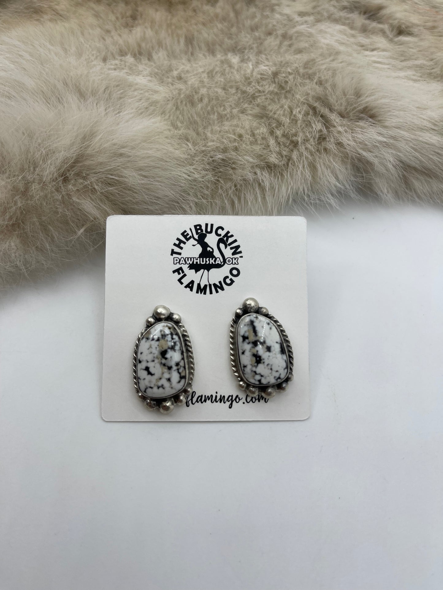 26" White Buffalo Naja Necklace & Earring Set by Elouise Kee, Navajo