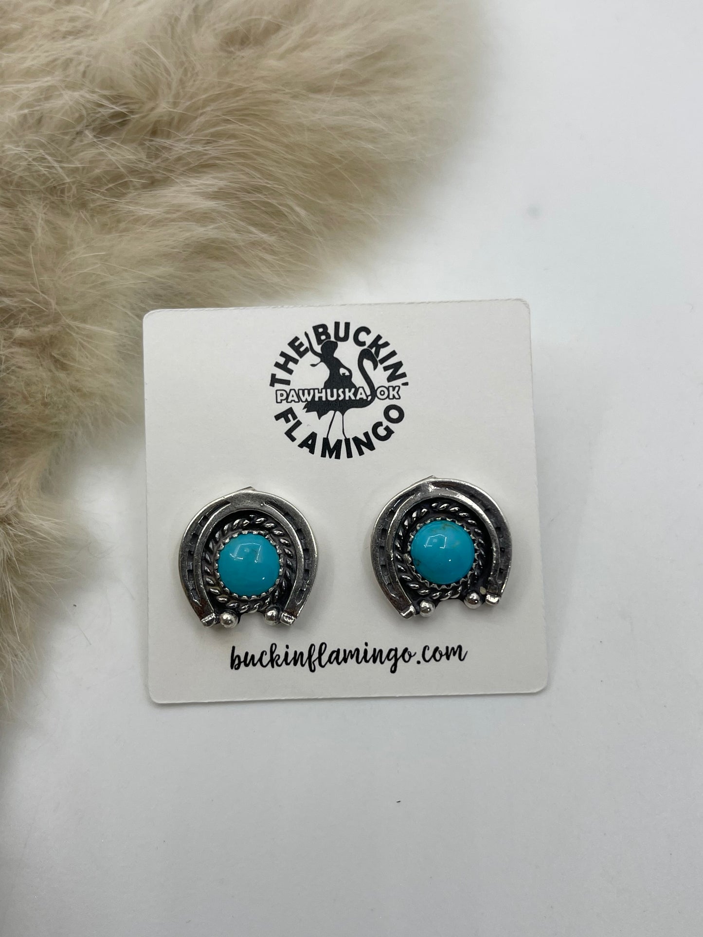 Horseshoe Earrings with Turquoise by Annette Chiquita, Navajo