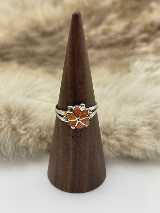8.0 Orange Opal Ring by Bernadette Hattie, Zuni