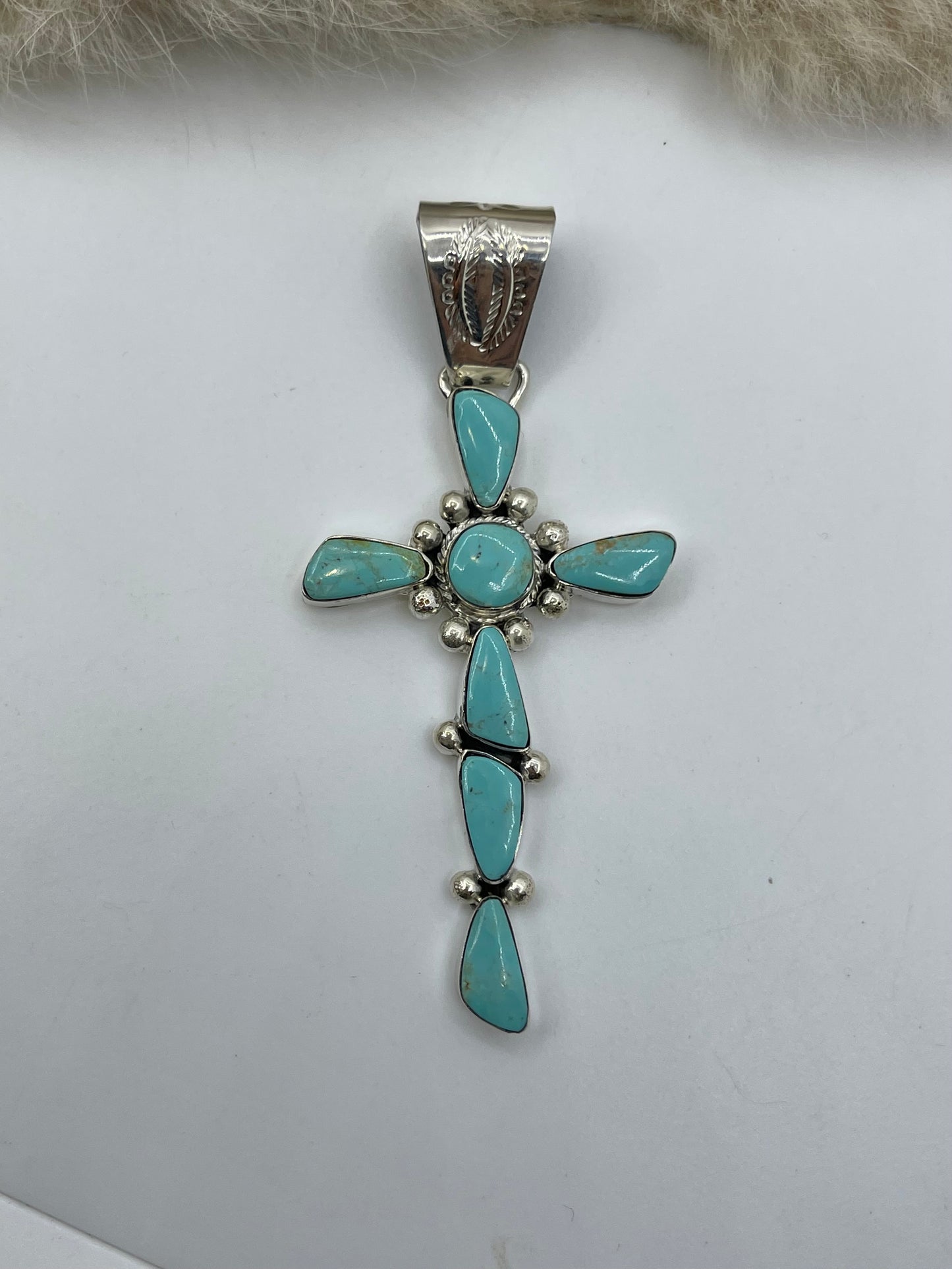 8.5mm Bale Turquoise Cross Pendant by Sheena Jack, Navajo