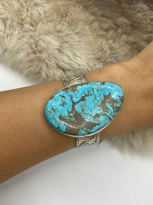 #8 Turquoise Overlay Cuff by Carrie Cannon, Kiowa