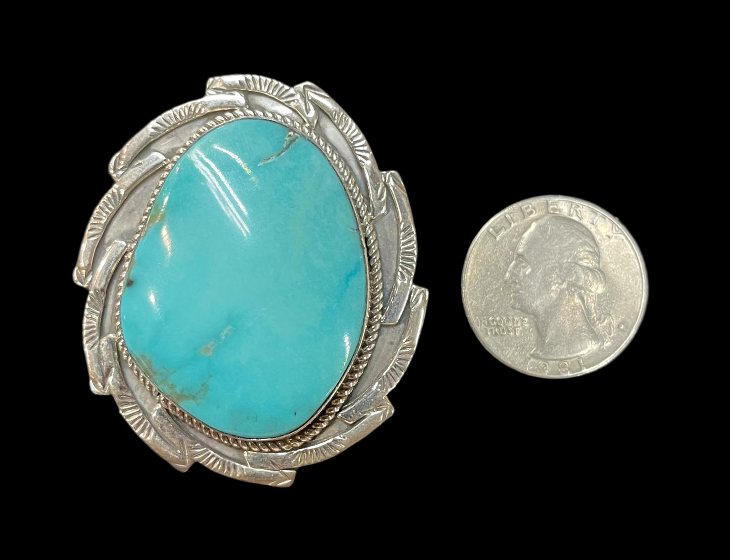 7.0-12.0 Adjustable Kingman Turquoise Ring by Gilbert Platero, Navajo