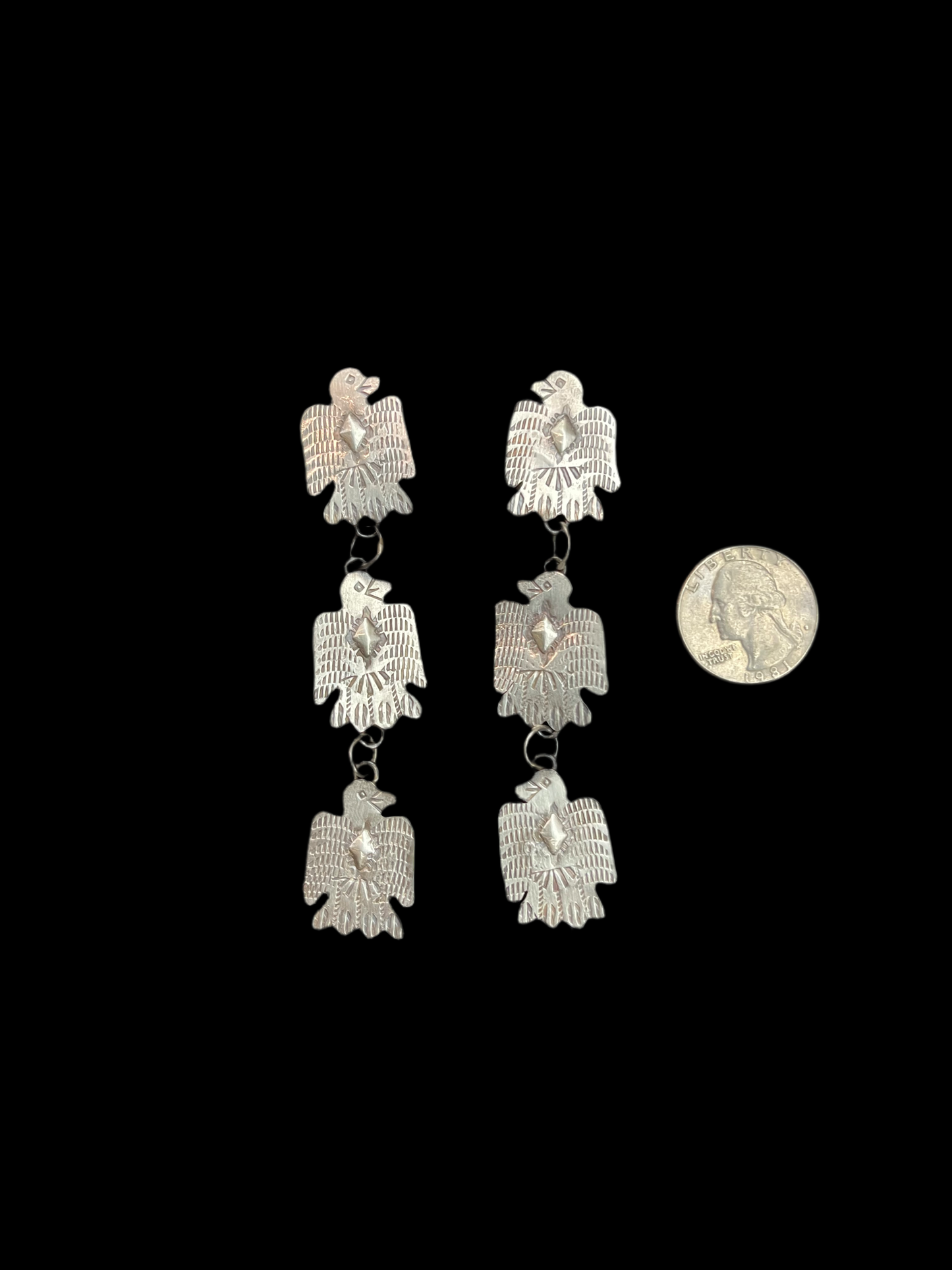 4" Sterling Silver Bird Dangle Earrings by Gabriela Yazzie, Navajo