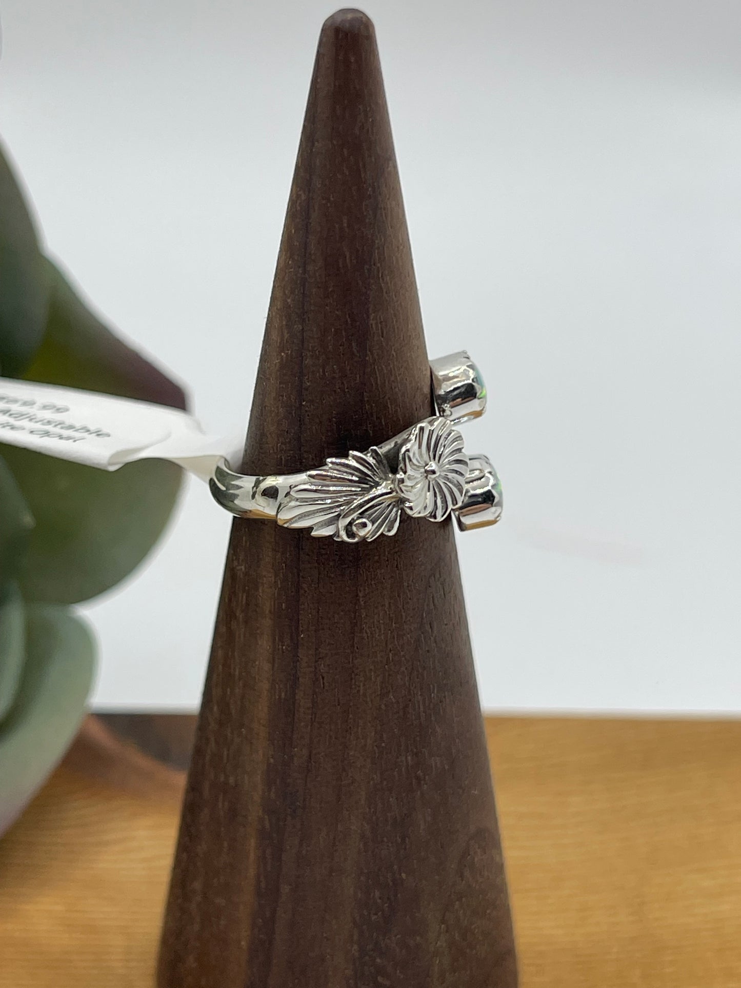 6.0 Semi Adjustable 2 Stone White Opal Ring with Flower by Robert Martinez, Navajo