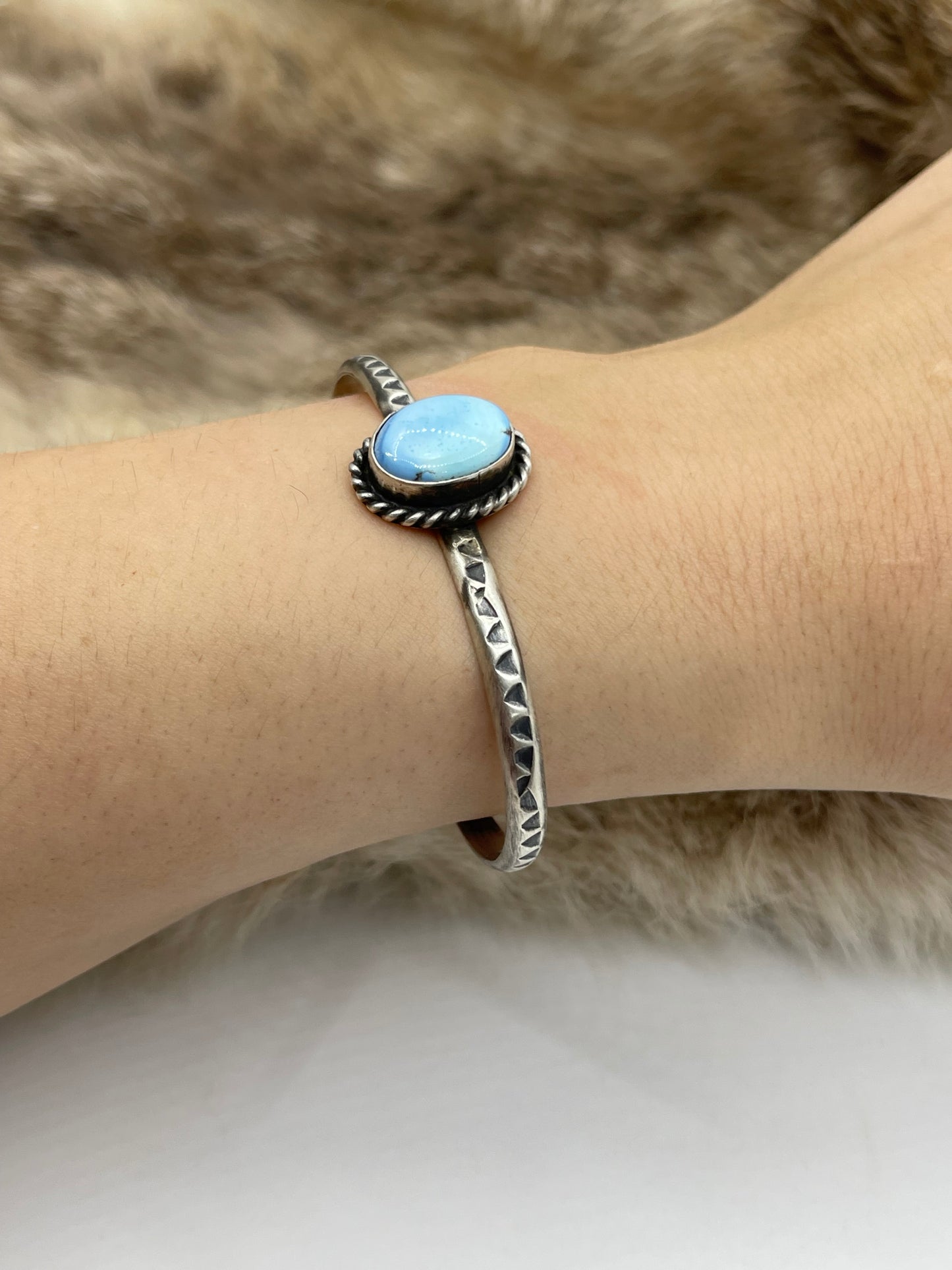 5.5"-7" Single Stone Golden Hills Turquoise Cuff by Donovan Skeet, Navajo