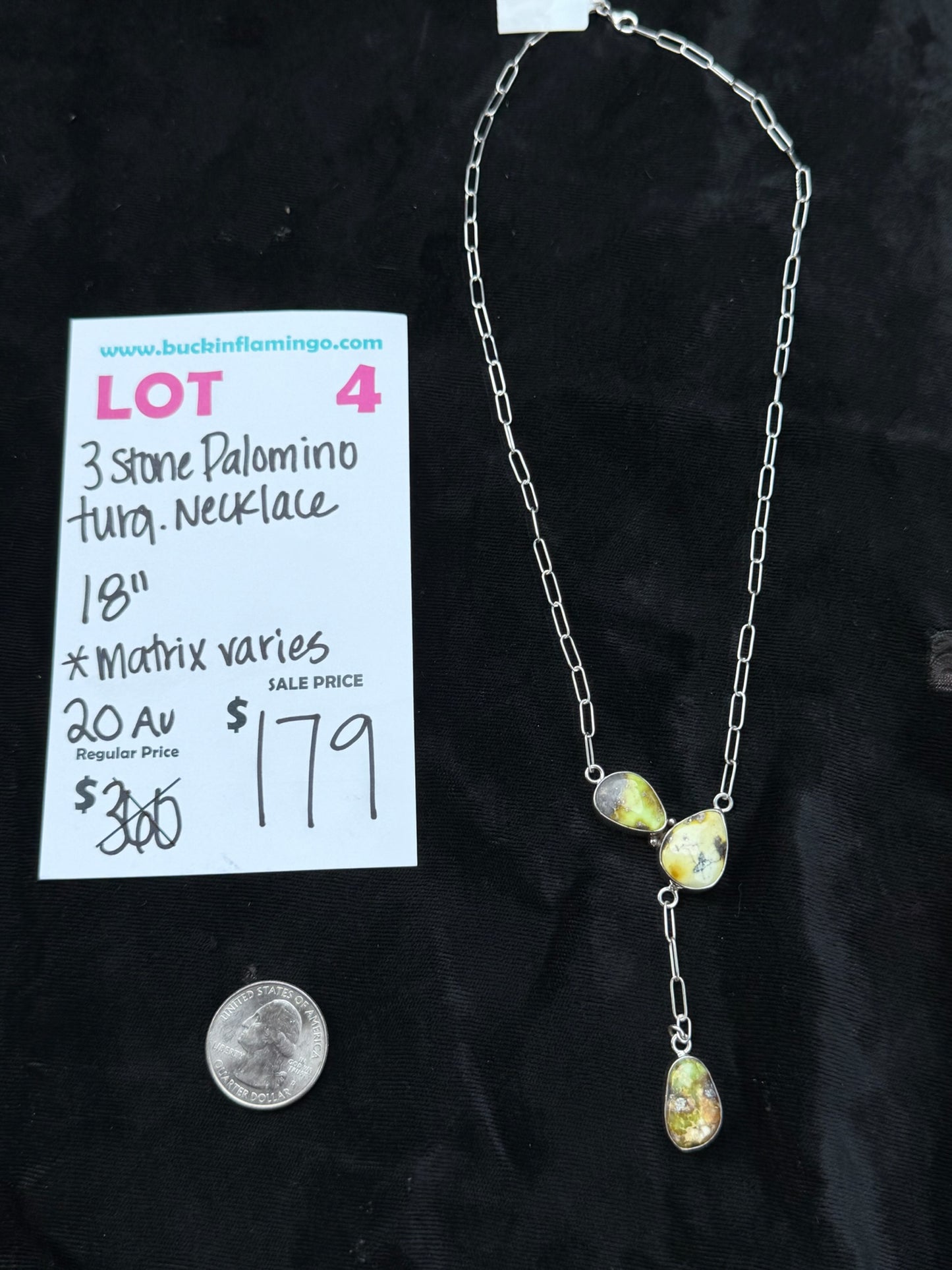 LOT 4 8/9 3 Stone Palomino Turquoise Necklace 18"