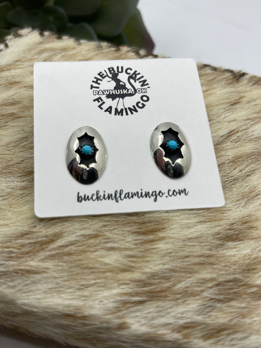 Turquoise Shadowbox Post Earrings by David Morgan, Navajo
