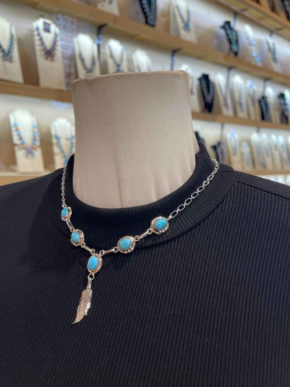 18” 5 Stone Sleeping Beauty Turquoise Necklace by Verley Betone, Navajo