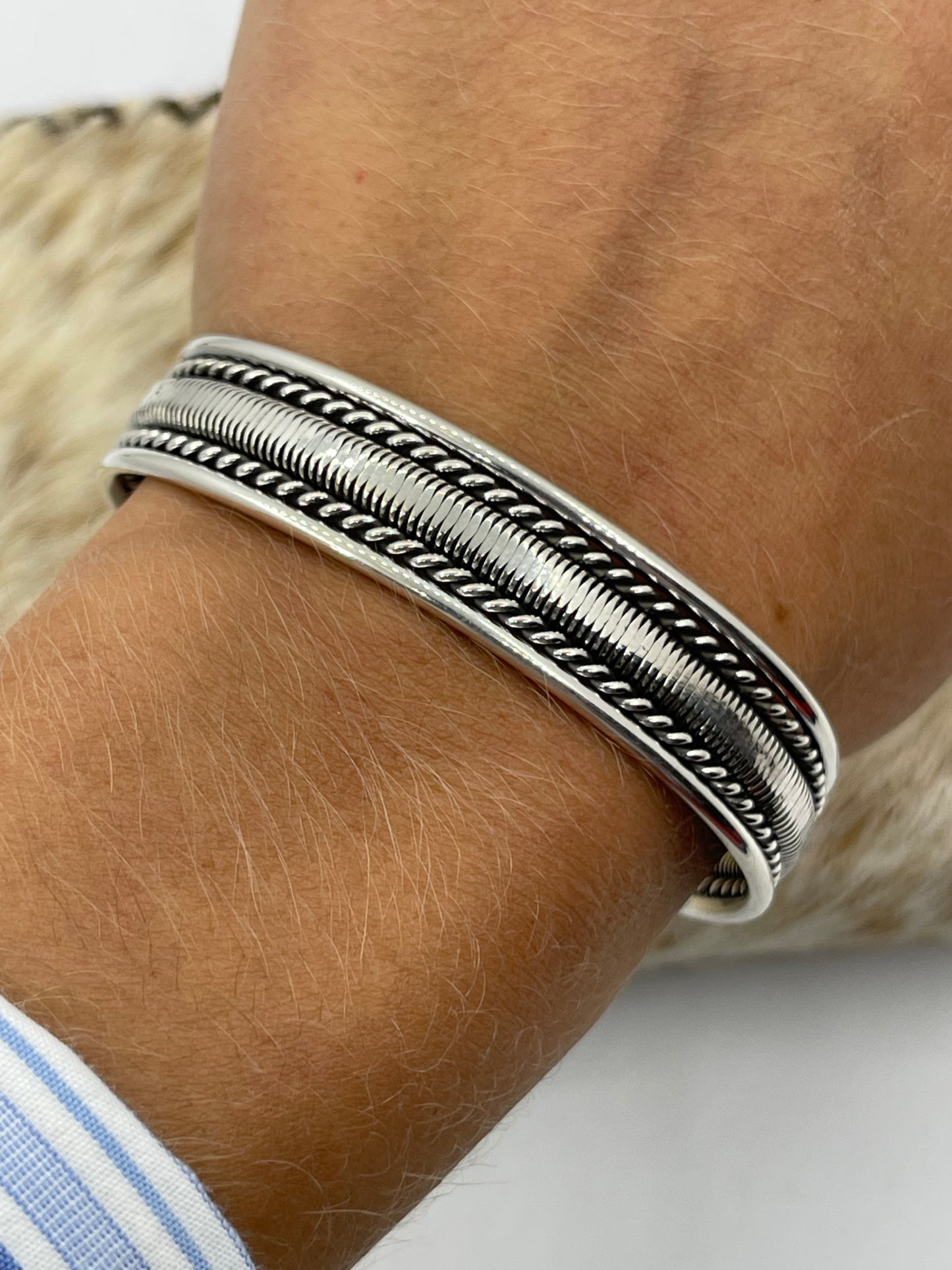 5 3/4"-7" 5 Row Silver Stacker Cuff by Elaine Tahe, Navajo