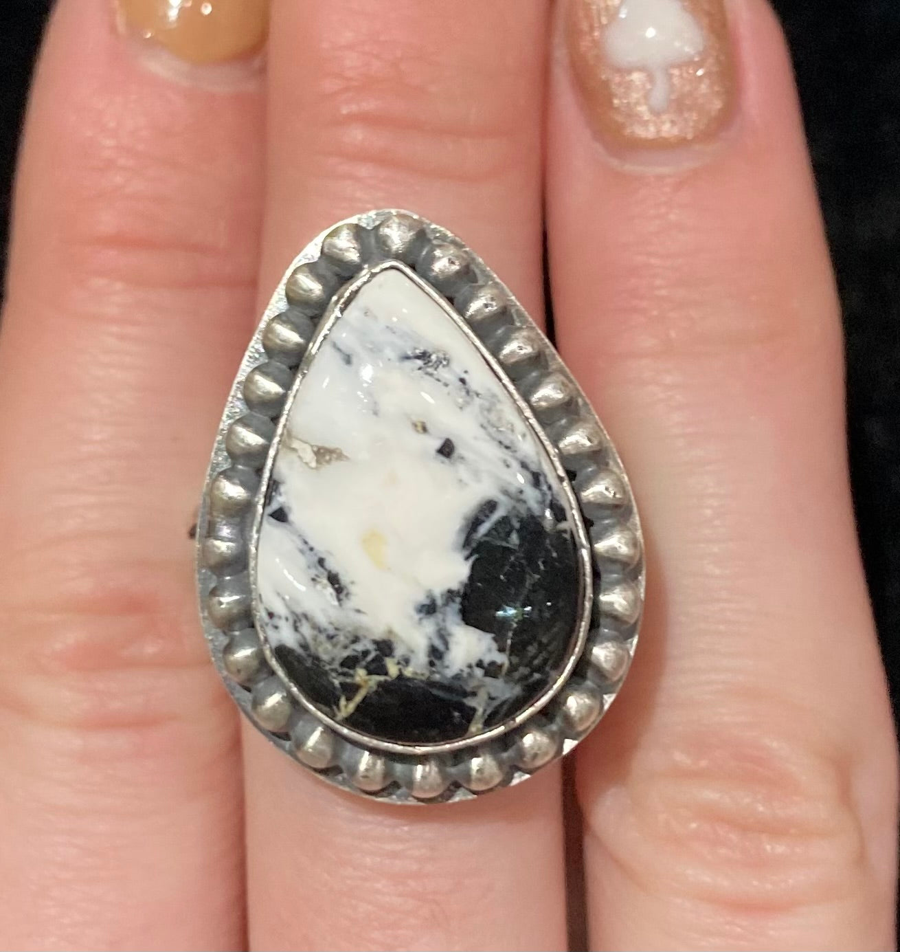 9.0 White Buffalo Teardrop Ring by TT, Navajo