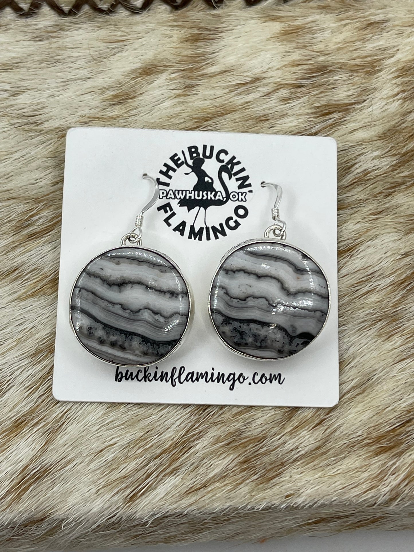 Circle Marble Zebra Jasper Dangle Earrings, Navajo Made