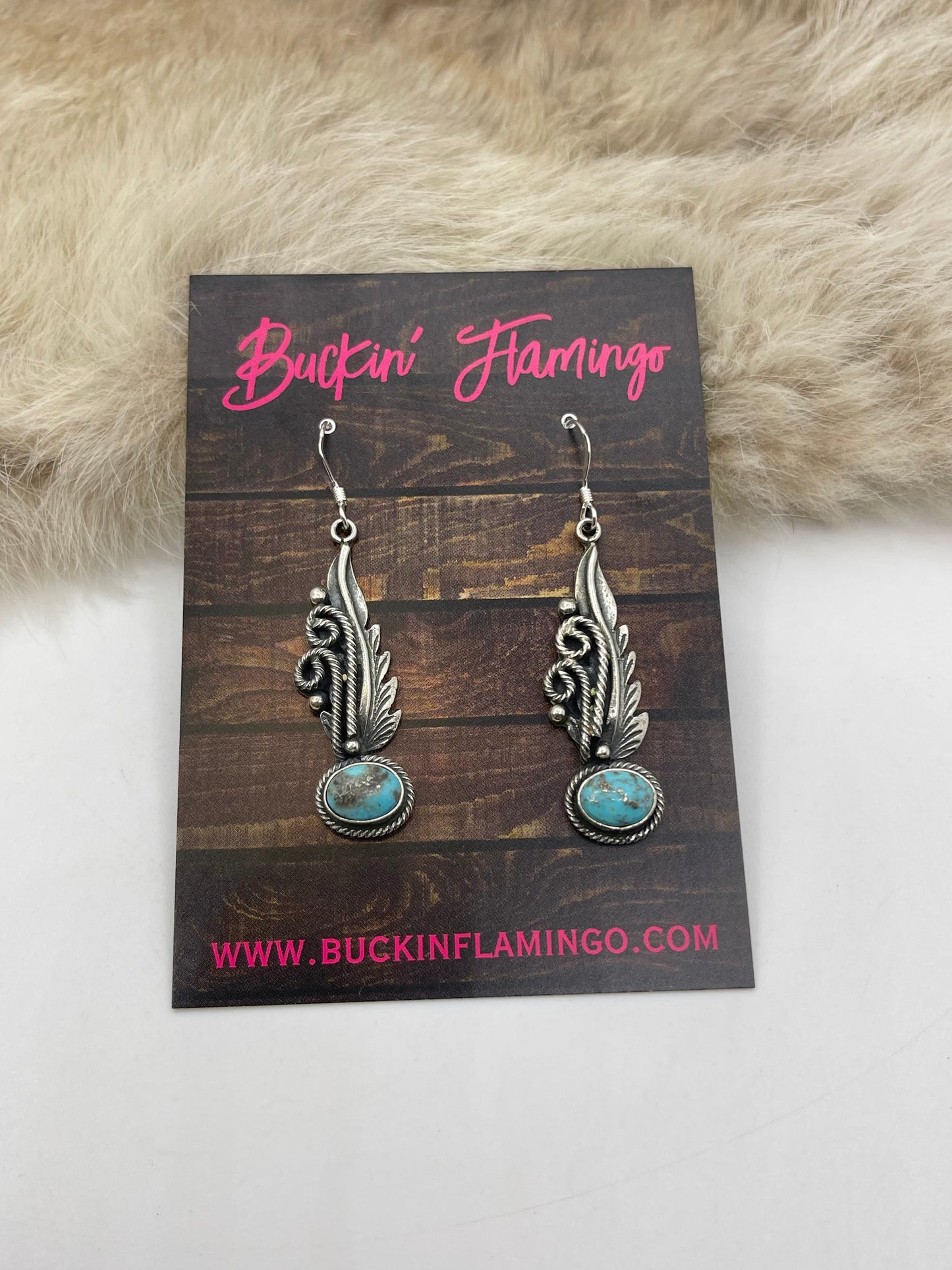 Feather & Spiral Dangle with Turquoise by Genevieve Francisco, Navajo