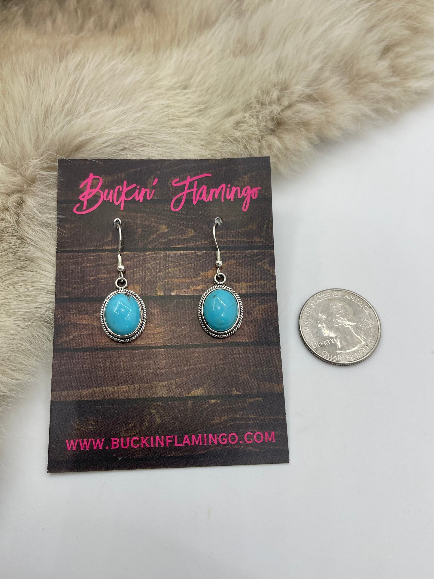 Oval Kingman Turquoise Hoop Dangle Earrings