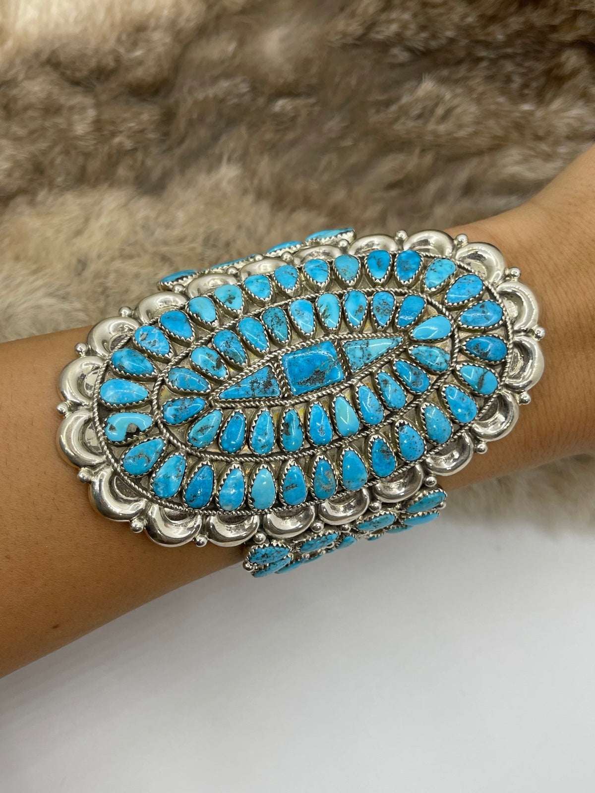 7” Kingman Turquoise Cluster Cuff by Justina Wilson, Navajo
