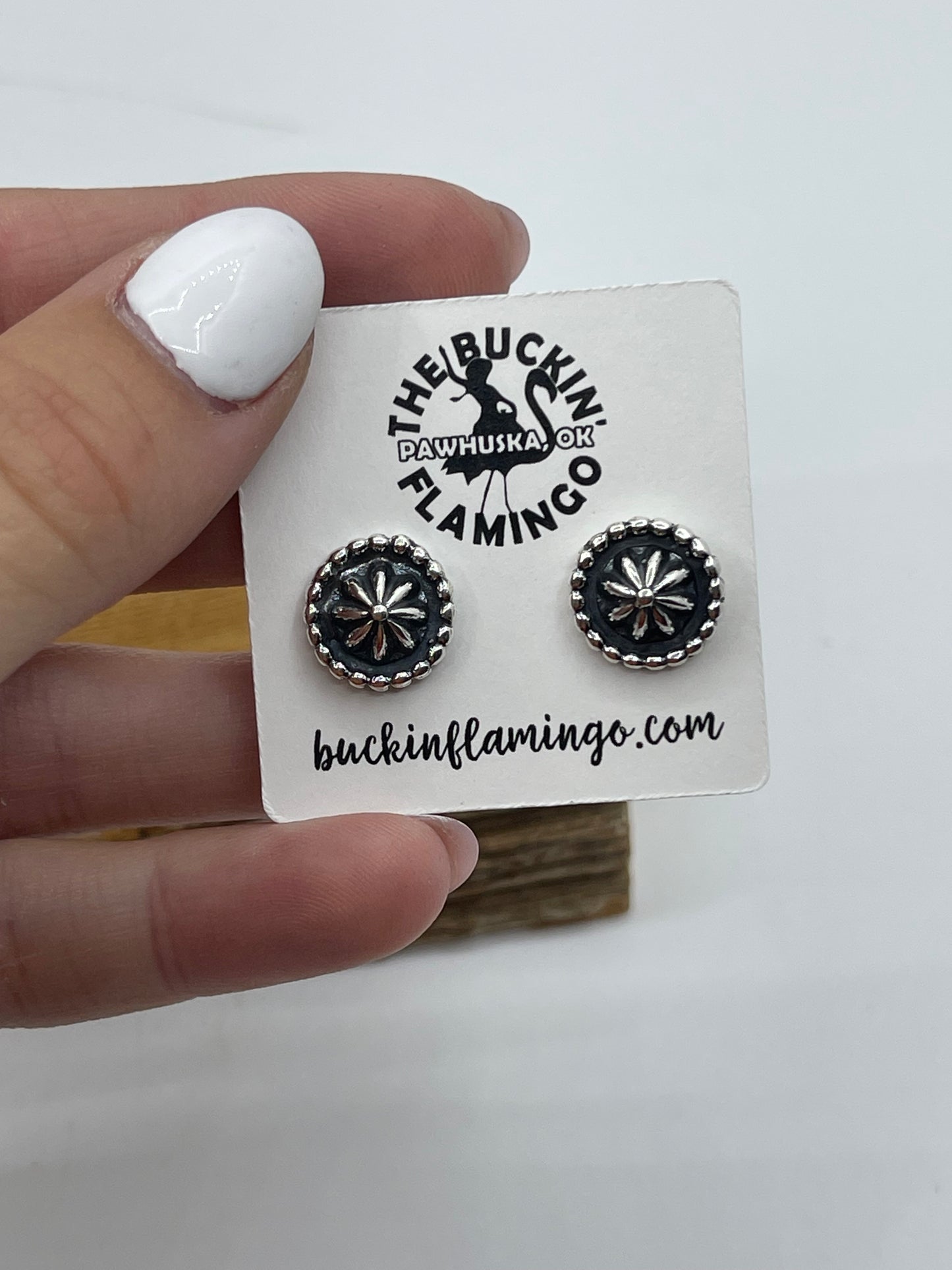 9.5 mm Silver Star Concho Style Post Earrings by Etta Larry, Navajo