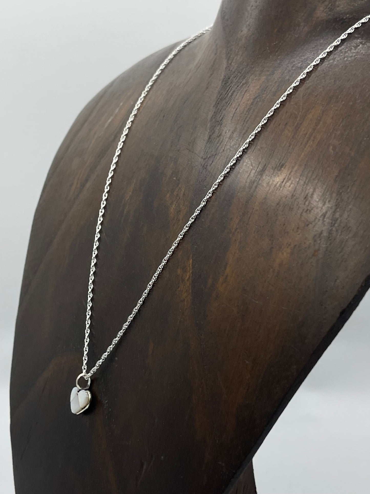 18" Dainty Mother Of Pearl Inlay Heart Necklace by Linda Chavez, Zuni