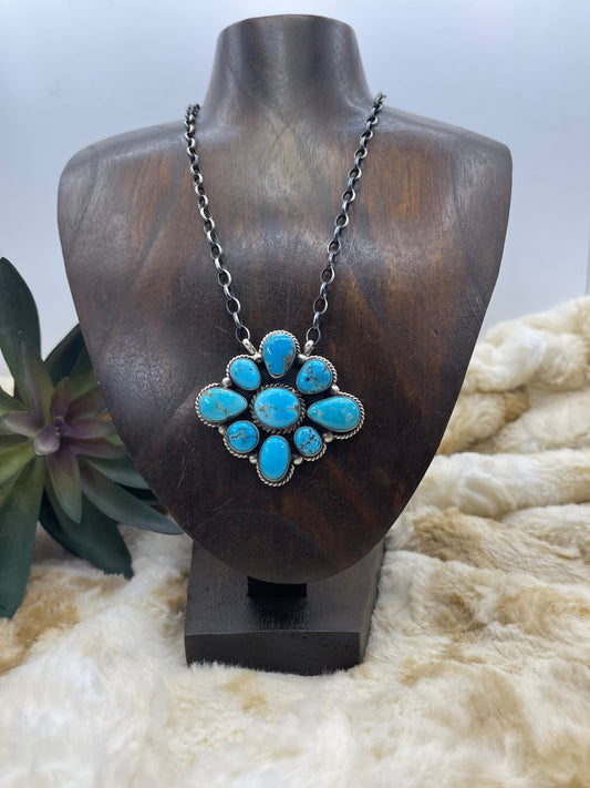 16" Kingman Turquoise Cluster Necklace