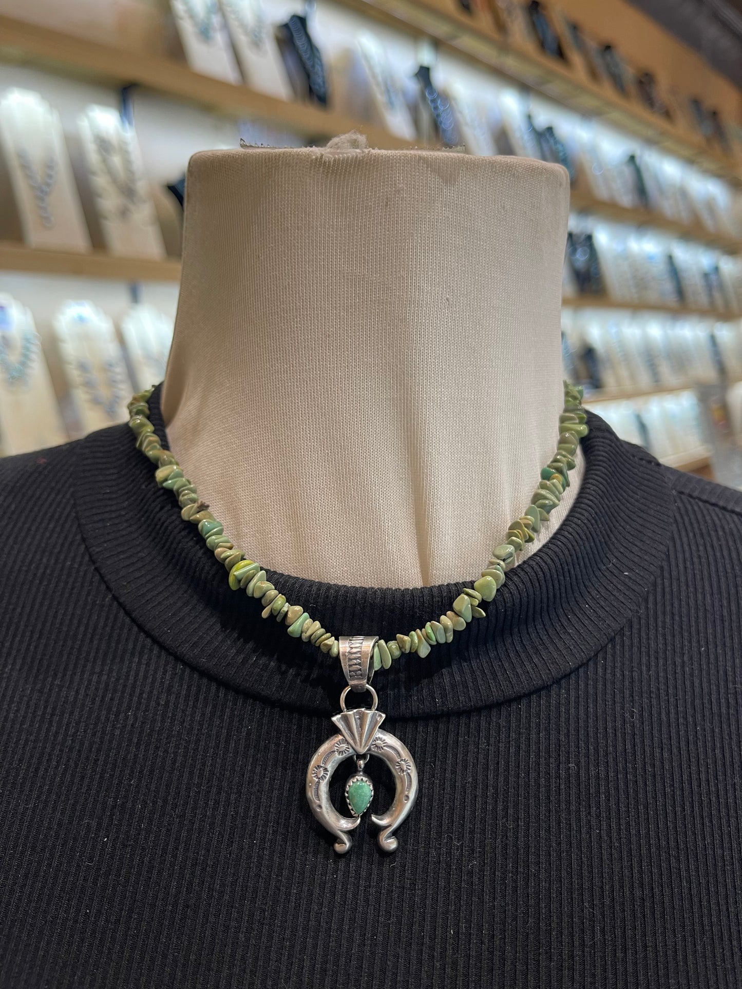 16" Royston Turquoise Necklace & Naja Pendant by Sharon McCarthy, Navajo