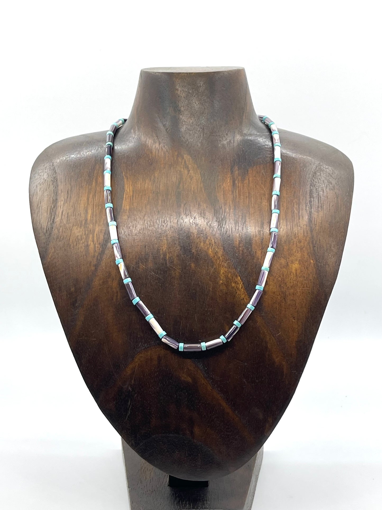 18" Wampum Shell with Turquoise Heishi Beads Necklace