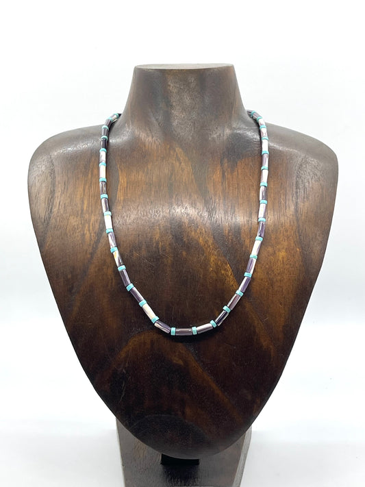 18" Wampum Shell with Turquoise Heishi Beads Necklace