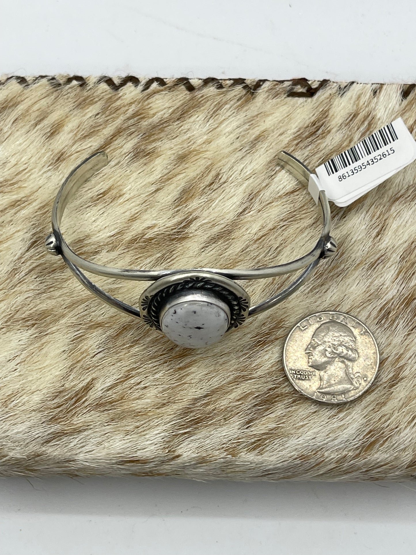 5 3/4"-7 1/4" White Buffalo Oval Cuff by Augustine Largo, Navajo